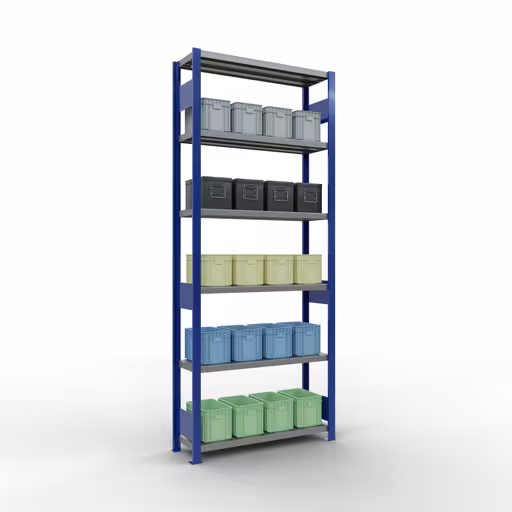 Productafbeelding nr. 13 van het artikel basisplank, legbord, insteeksysteem MULTIplus330, 2500 x 1000 x 300 mm (HxBxD), 6 legborden, lengtestangen, RAL 5010 gentiaanblauw/verzinkt Figuur nr. 13 van het artikel basisrek, legbord, insteeksysteem MULTIplus330, 2500 x 1000 x 300 mm, 6 legborden, lengtestangen, RAL 5010 gentiaanblauw/verzinkt uit de insteeksysteem productgroep van Schulte Lagertechnik.