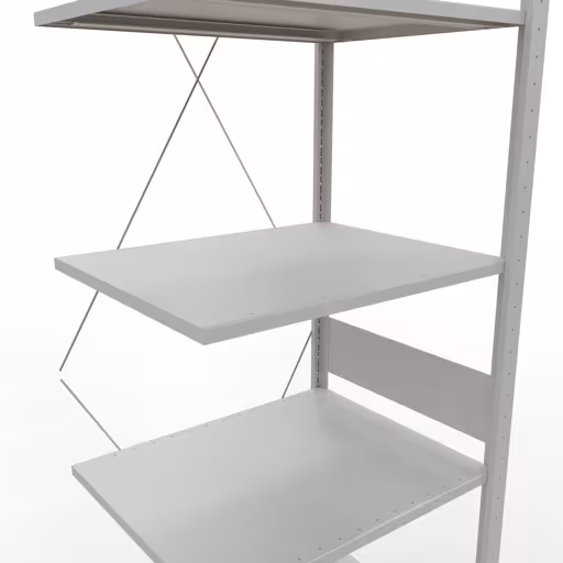 Andere weergave van het artikel Aanbouwrekken, legbordstellingen, insteeksysteem MULTIplus150, 3000 x 750 x 600 mm (HxBxD), 7 legborden, kruisschoor, RAL 7035 lichtgrijs Andere weergave van het artikel Aanbouwplank, legbord-insteeksysteem MULTIplus150, 3000 x 750 x 600 mm, 7 legborden, RAL 7035 lichtgrijs uit de categorie insteeksysteem