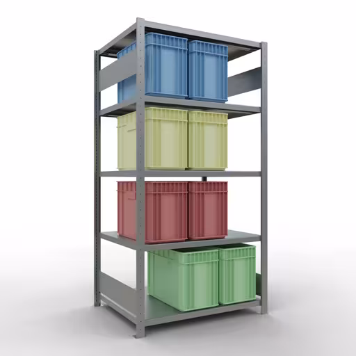 Productafbeelding nr. 12 van het artikel basisplank, legbord, insteeksysteem MULTIplus250, 2000 x 1000 x 800 mm (HxBxD), 5 legborden, lengtestangen, verzinkt Figuur nr. 12 van het artikel basisrek, legbord, insteeksysteem MULTIplus250, 2000 x 1000 x 800 mm, 5 legborden, lengtestangen, verzinkt uit de insteeksysteem productgroep van Schulte Lagertechnik.