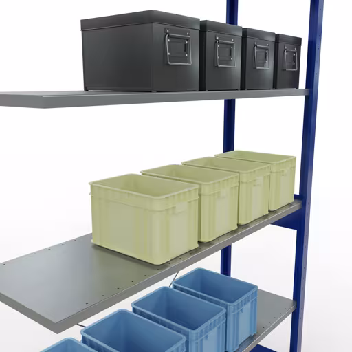 Aanbouwrekken, legbordstellingen, insteeksysteem MULTIplus150, 2500 x 1300 x 400 mm, 6 legborden, RAL 5010 gentiaanblauw/verzinkt van Schulte Lagertechnik met artikelnr. 12746-130-B