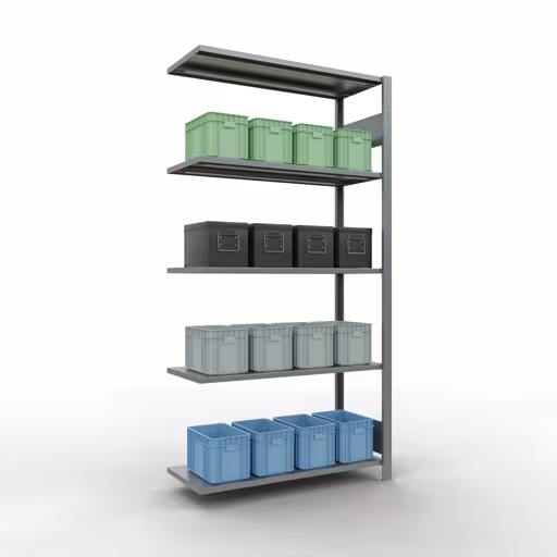 Aanbouwrekken, rekken, insteeksysteem MULTIplus85, 2000 x 1000 x 400 mm (HxBxD), 5 legborden, lengtestangen, verzinkt uit de categorie aanbouwrekken met de GTIN 4004514284792 Aanbouwrek, stelling, insteeksysteem MULTIplus85, 2000 x 1000 x 400 mm, 5 legborden, verzinkt van het merk Schulte Lagertechnik uit het assortiment insteeksysteem