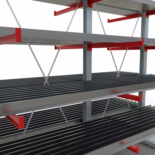 K 6000 complete stelling, dubbelzijdig, 3000 x 3000 x 2x 1000 mm, RAL 7001 / RAL 3000, 5 opslagniveaus van Schulte Lagertechnik uit het assortiment draagarmstellingen