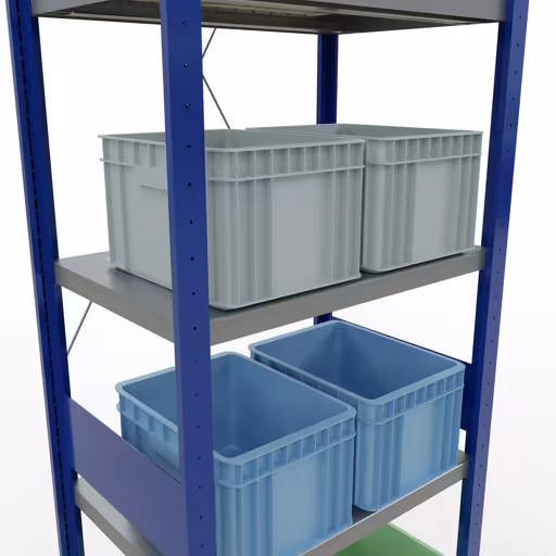 Figuur nr. 12 van het artikel basisrek, legbord, insteeksysteem MULTIplus250, 3000 x 750 x 500 mm, 7 legborden, kruisschoor, RAL 5010 gentiaanblauw/verzinkt/verzinkt uit de insteeksysteem productgroep van Schulte Lagertechnik.