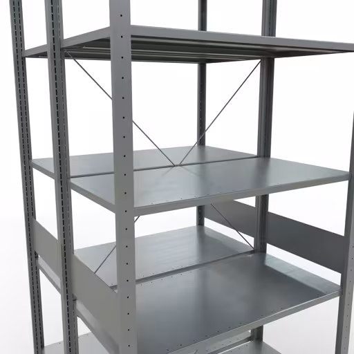 Productafbeelding nr. 12 van het artikel basisplank, dubbele plank, stellingplank insteeksysteem MULTIplus150, 3000 x 1000 x (2x1000) mm (HxBxD), 2x7 planken, kruisschoor, verzinkt Afbeelding nr. 12 van het artikel basisrek, dubbel legbord, legbordinsteeksysteem MULTIplus150, 3000 x 1000 x (2x1000) mm, 2x7 legborden, kruisschoor, verzinkt uit de productgroep legbordstellingen van Schulte Lagertechnik