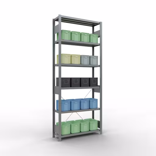 Basisplank, legbord, insteeksysteem MULTIplus330, 2500 x 1000 x 300 mm (HxBxD), 6 legborden, kruisschoor, verzinkt van het merk Schulte Lagertechnik uit het assortiment insteeksysteem