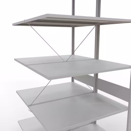 Aanbouwrekken, dubbele rekken, stellingsysteem MULTIplus150, 3000 x 1000 x (2x1200) mm (HxBxD), 2x7 planken, kruisschoor, RAL 7035 lichtgrijs met artikelnr. 32767 Aanbouwrekken, dubbele rekken, rekkensysteem MULTIplus150, 3000 x 1000 x (2x1200) mm, 2x7 planken, RAL 7035 lichtgrijs van Schulte Lagertechnik uit de categorie rekken