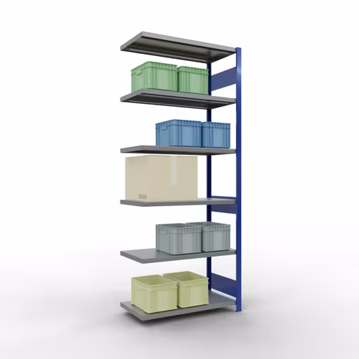 Afbeelding nr. 9 van het artikel aanbouwrekken, legbordstellingen, insteeksysteem MULTIplus330, 2500 x 1000 x 500 mm, 6 legborden, lengtestangen, RAL 5010 gentiaanblauw/verzinkt uit de productgroep insteeksysteem van het merk Schulte Lagertechnik.