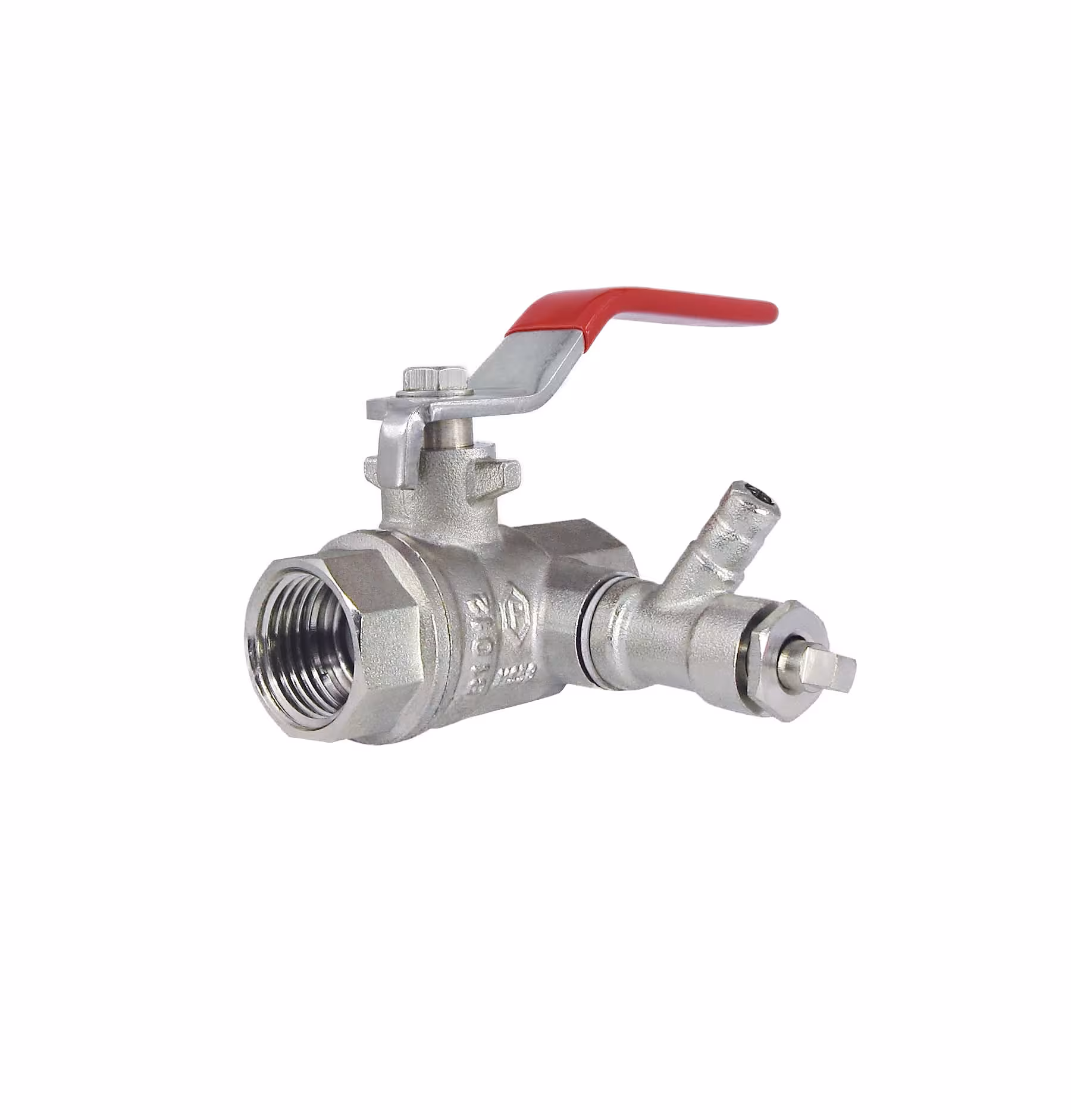 Mouwkogelkraan PN 25 DN 32 - 1 1/4" IT-IG lange hendel met afvoer voor verwarming, tapwater, grijswater, tuinwater van Puteus Sokkogelkranen met aftap IG-IG, kogelkranen & afsluiters, artikelnr. 53394-R