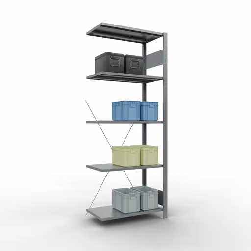 Andere weergave van het artikel Aanbouwplank, legbord, insteeksysteem MULTIplus150, 2000 x 750 x 400 mm (HxBxD), 5 legborden, kruisschoor, verzinkt Andere weergave van het artikel Aanbouwplank, legbord, insteeksysteem MULTIplus150, 2000 x 750 x 400 mm, 5 legborden, kruisschoor, verzinkt uit de categorie insteeksysteem