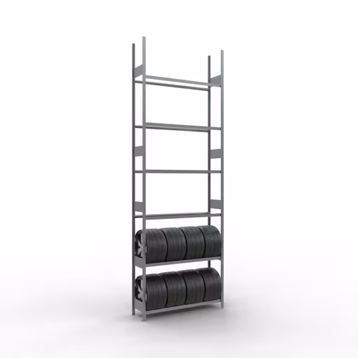 Figuur nr. 12 van het artikel basisrek, wielen-/bandenrek, 4500 x 1500 x 400 mm, verzinkt, 6 opslagniveaus met 150 kg vakbelasting per niveau uit de productgroep legbordstellingen van Schulte Lagertechnik.