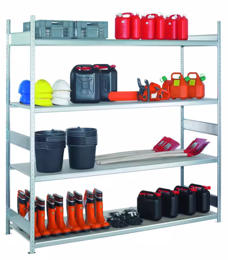 , breedvakstelling WS 2000 met spaanplaat, 2500 x 1500 x 400 mm, verzinkt, 4 niveaus, 400 kg, van Schulte Lagertechnik uit het assortiment breedvakstellingen