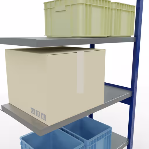 Extra afbeelding van het artikel Aanbouwplank, legplank MULTIplus250 insteeksysteem, 2500 x 1000 x 500 mm, 6 legborden, kruisschoor, RAL 5010 gentiaanblauw/verzinkt vanaf opzetplank
