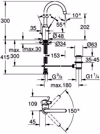 Technische Zeichnung 4049735 GROHE ééngreeps wastafelmengkraan Eurosmart C 32830_1 L-Maat chroom