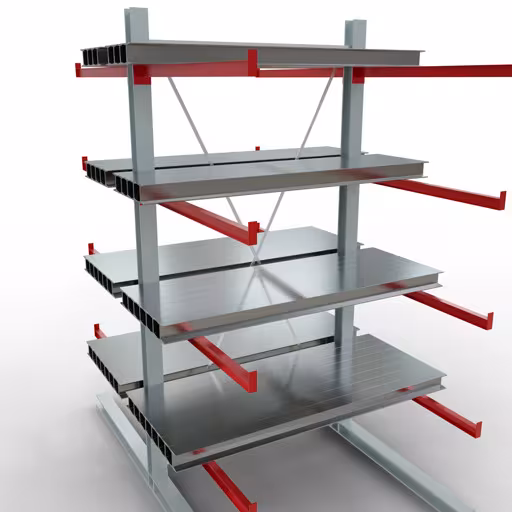 K 6000 compleet legbord, dubbelzijdig, 3000 x 1500 x 2x 1250 mm, RAL 7001 / RAL 3000, 5 opslagniveaus uit de categorie K6000 voor zware goederen met GTIN 4058255011261 K 6000 complete stelling, dubbelzijdig, 3000 x 1500 x 2x 1250 mm, RAL 7001 / RAL 3000, 5 opslagniveaus van Schulte Lagertechnik uit het assortiment draagarmstellingen
