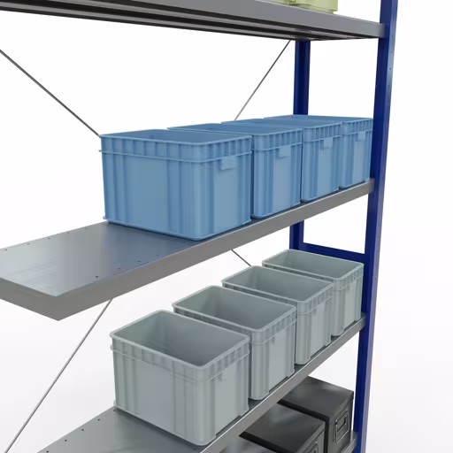 Afbeelding nr. 13 van het artikel aanbouwrekken, legbordstellingen, insteeksysteem MULTIplus250, 3000 x 1300 x 300 mm, 7 legborden, kruisschoor, RAL 5010 gentiaanblauw/verzinkt uit de productgroep insteeksysteem van Schulte Lagertechnik.
