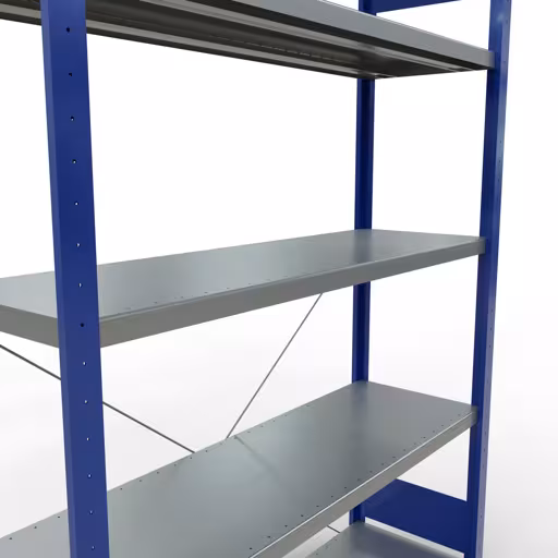 Basisplank, legplank, insteeksysteem MULTIplus250, 2000 x 1300 x 400 mm (HxBxD), 5 legborden, kruisschoor, RAL 5010 gentiaanblauw/verzinkt uit de categorie basisplanken met de GTIN 4004514282491 Basisplank, legbord, insteeksysteem MULTIplus250, 2000 x 1300 x 400 mm, 5 legborden, kruisschoor, RAL 5010 gentiaanblauw/verzinkt van Schulte Lagertechnik uit het assortiment insteeksysteem