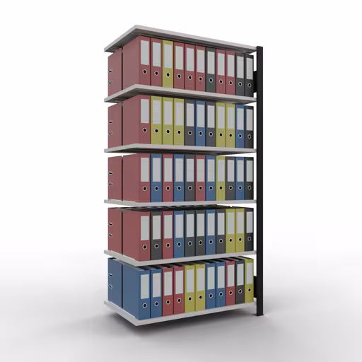 Productafbeelding nr. 12 van het artikel Aanbouwstelling, kantoorstelling, insteeksysteem MULTIplus150, 2000 x 1000 x 600 mm, 6 legborden, lengtestangen, zonder middenaanslag, zwart/lichtgrijs Figuur nr. 12 van het artikel, kantoorrek, insteeksysteem MULTIplus150, 2000 x 1000 x 600 mm, 6 planken, zonder middenaanslag, zwart/lichtgrijs uit de productgroep kantoorrekken van Schulte Lagertechnik.