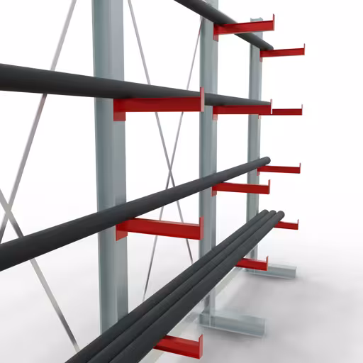 Figuur nr. 9 van het artikel K 3000 complete stelling, enkelzijdig, 2500 x 3900 x 400 mm, RAL 7001 / RAL 3000, 5 opslagniveaus uit de productgroep draagarmstellingen van het merk Schulte Lagertechnik.