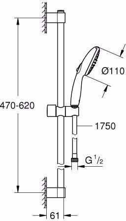 Technische Zeichnung 4019036 GROHE Tempesta 110 doucheglijstang 27598_3 600 mm 2 straalsoorten 13,5 l/min chroom