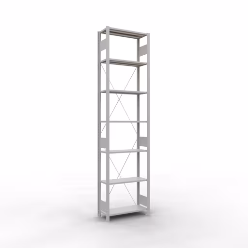 Basisplank, plankplank, insteeksysteem MULTIplus150, 3000 x 750 x 300 mm, 7 planken, kruisschoor, RAL 7035 lichtgrijs van Schulte Lagertechnik met het artikelnr. 32632-75