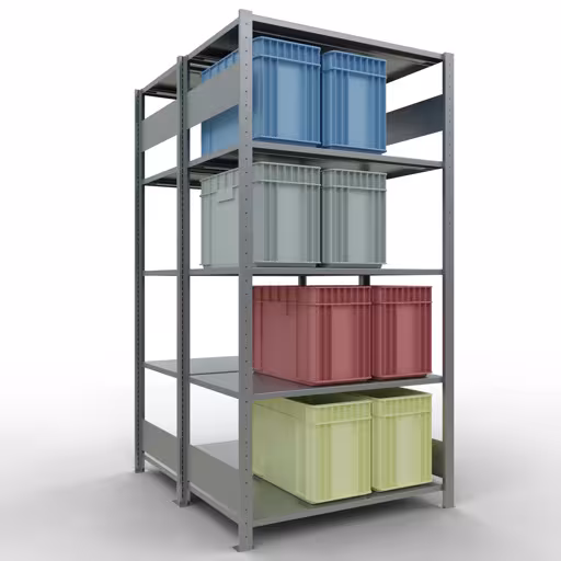 Figuur nr. 13 van het artikel basisrek, dubbel legbord, legbordinsteeksysteem MULTIplus150, 2000 x 1000 x (2x600) mm, 2x5 legborden, lengtestangen, verzinkt uit de productgroep legbordstellingen van Schulte Lagertechnik.