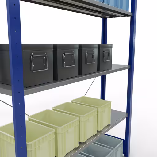 Productafbeelding nr. 8 van het artikel basisrek, legbord-insteeksysteem MULTIplus150, 2000 x 1300 x 300 mm, 5 legborden, RAL 5010 gentiaanblauw/verzinkt uit het insteeksysteem-assortiment van Schulte Lagertechnik