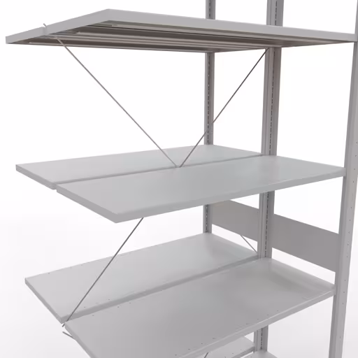 Figuur nr. 8 van het artikel aanbouwstelling, dubbele stelling, stellingstelling insteeksysteem MULTIplus150, 3000 x 1000 x (2x800) mm, 2x7 legborden, kruisschoor, RAL 7035 lichtgrijs uit de stellingstelling productgroep van Schulte Lagertechnik.