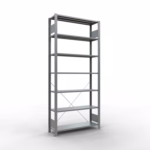 Basisplank, kantoorstelling, insteeksysteem MULTIplus85, 2300 x 1000 x 300 mm (HxBxD), 7 legborden, dwarsschoor, verzinkt, zonder aanslaglijst, insteeksysteem, art.nr. 17731