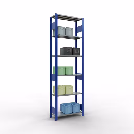Basisplank, legbord, insteeksysteem MULTIplus150, 2500 x 750 x 300 mm, 6 legborden, lengtestangen, RAL 5010 gentiaanblauw/verzinkt/verzinkt van Schulte Lagertechnik uit de categorie insteeksystemen