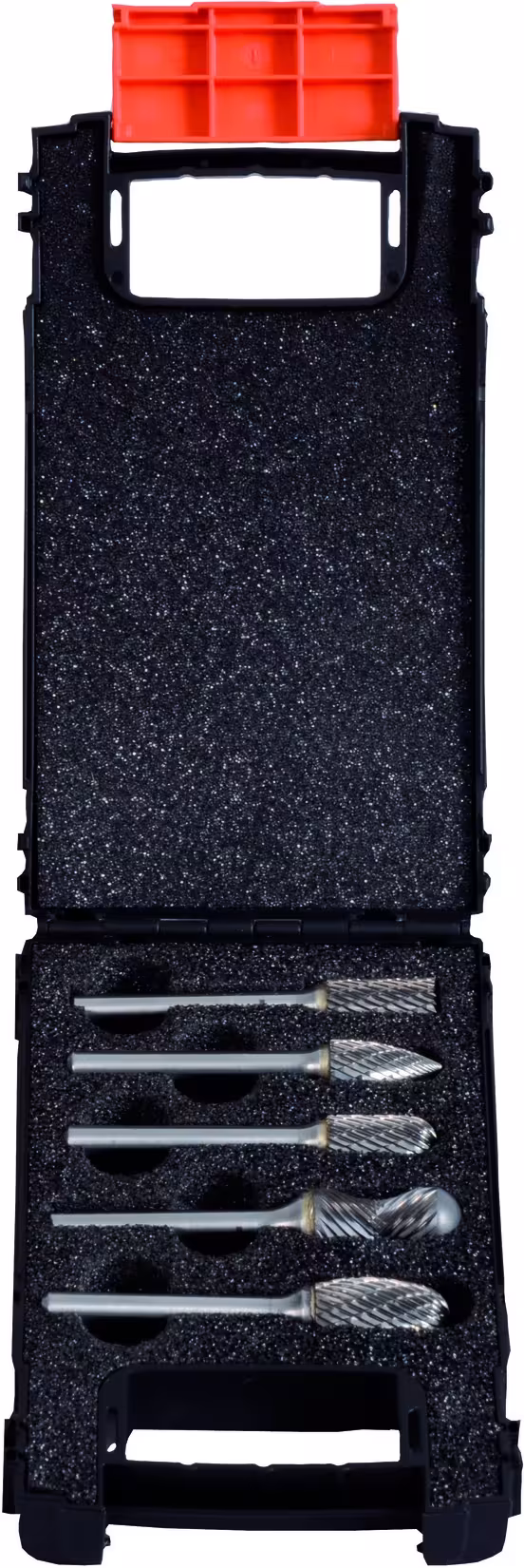 Hardmetalen stiftfrezen, 5 stuks in MAMBO-BOX "inchS" inch vorm B, C, E, G kopdiameter 9,6 mm en vorm X, boor, art.nr. 70297