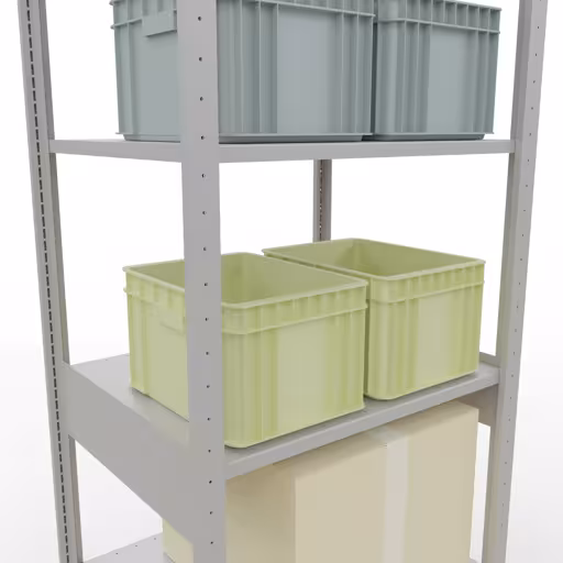 Basisplank, plankplank, insteeksysteem MULTIplus150, 2500 x 750 x 600 mm, 6 planken, lengtestangen, RAL 7035 lichtgrijs van Schulte Lagertechnik met het artikelnr. 32661-75-LR