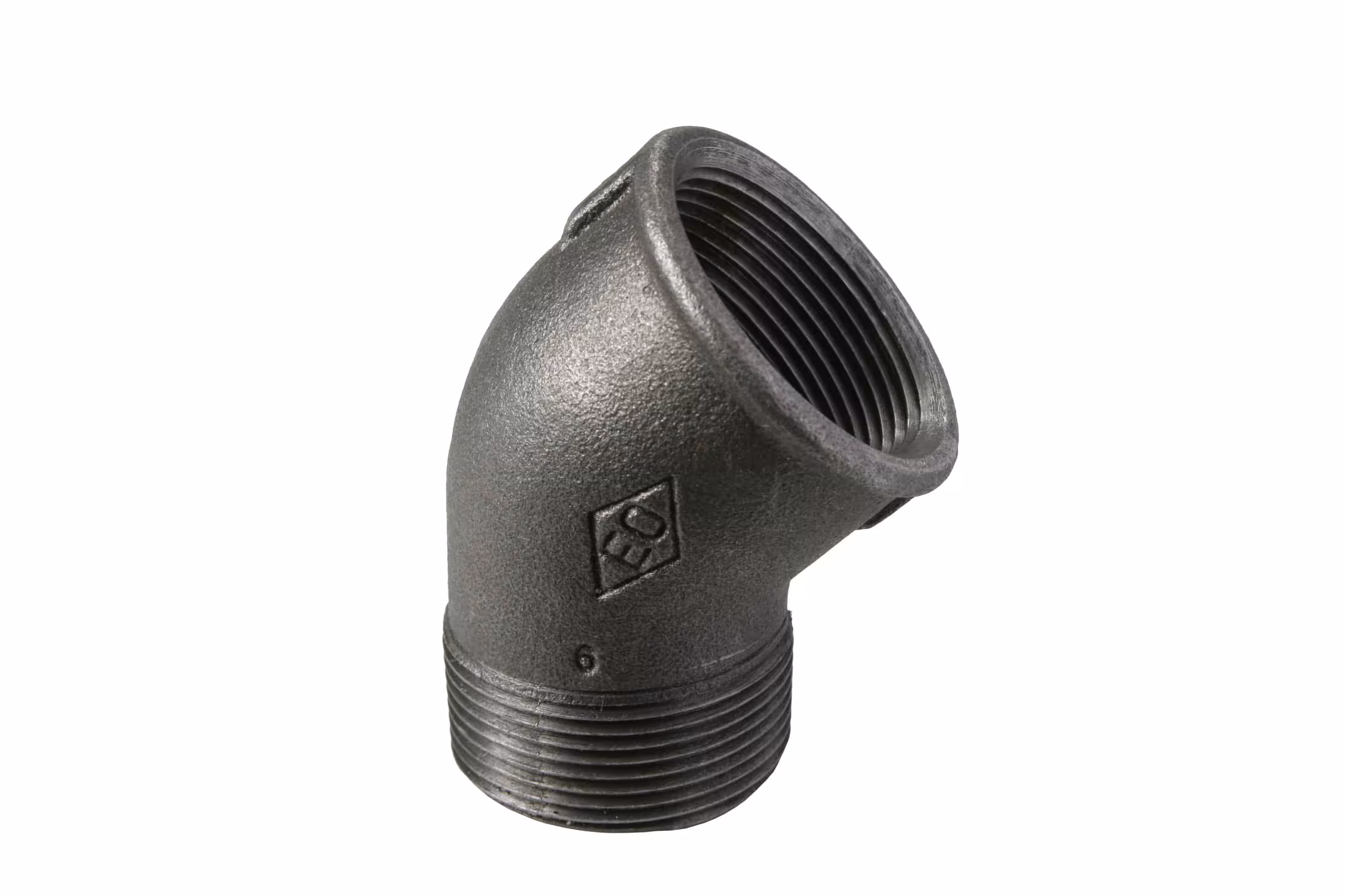 Hoek nr. 121 binnen/buiten 45 graden 1 1/4 inch van smeedbaar gietijzer, zwart van Atusa ATUSA gietijzeren hoek nr. 121 i/A 45 graden, gietijzeren fittingen, art.nr. 12101006