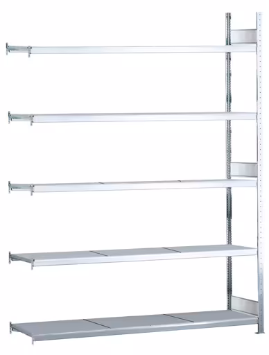 Aanbouwstellingen, breedvakstellingen WS 2000 met stalen legborden, 3000 x 2500 x 800 mm (HxBxD), verzinkt, 5 niveaus, vakbelasting 400 kg, vakbelasting 2.000 kg van Schulte Lagertechnik Aanbouwstelling, breedvakstelling WS 2000 met stalen legborden, 3000 x 2500 x 800 mm (HxBxD), verzinkt, 5 niveaus, vakbelasting 400 kg, vakbelasting 2.000 kg, WS2000, art.nr. 15747