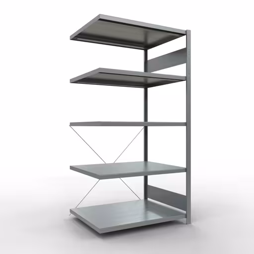Aanbouwrekken, legborden, insteeksysteem MULTIplus250, 2000 x 1000 x 800 mm (HxBxD), 5 legborden, kruisschoor, verzinkt, aanbouwplank, art.nr. 12985