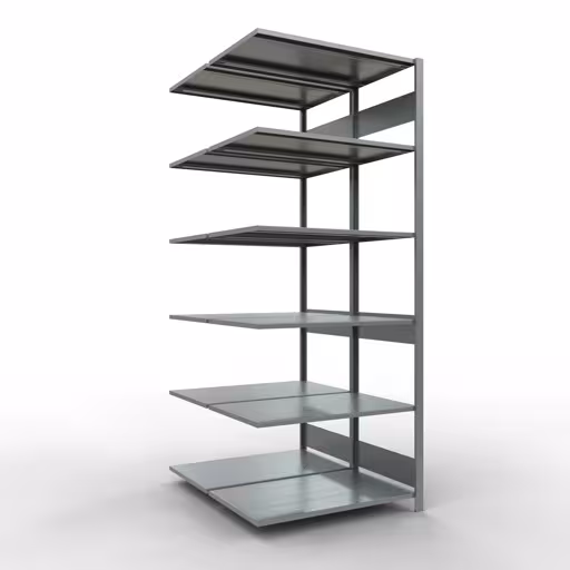 Aanbouwrekken, dubbele rekken, stellingsysteem MULTIplus150, 2500 x 1000 x (2x600) mm (HxBxD), 2x6 planken, lengtestangen, verzinkt, dubbele planken, art.nr. 17866