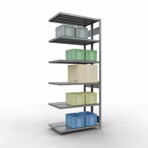 Aanbouwrekken, dubbele rekken, stellingsysteem MULTIplus250, 2500 x 1000 x (2x300) mm (HxBxD), 2x6 planken, lengtestangen, verzinkt met de GTIN 4004514262011 Aanbouwrekken, dubbele rekken, stellingrekken, insteeksysteem MULTIplus250, 2500 x 1000 x (2x300) mm, 2x6 planken, lengtestangen, verzinkt van Schulte Lagertechnik met artikelnr. 17936