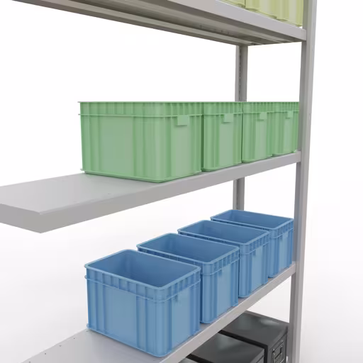 Aanbouwrek, stelling, insteeksysteem MULTIplus250, 2000 x 1300 x 300 mm, 5 legborden, lengtestangen, RAL 7035 lichtgrijs van Schulte Lagertechnik uit het assortiment insteeksysteem