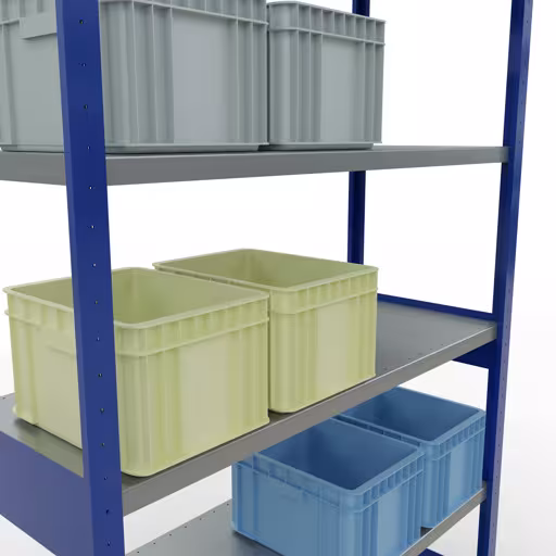 Productafbeelding nr. 14 van het artikel basisplank, legbord, insteeksysteem MULTIplus250, 2500 x 1300 x 500 mm (HxBxD), 6 legborden, lengtestangen, RAL 5010 gentiaanblauw/verzinkt Figuur nr. 14 van het artikel basisrek, legplank, insteeksysteem MULTIplus250, 2500 x 1300 x 500 mm, 6 legborden, lengtestangen, RAL 5010 gentiaanblauw/verzinkt uit de insteeksysteem productgroep van Schulte Lagertechnik.