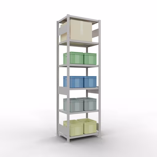 Basisplank, legbord, insteeksysteem MULTIplus250, 2500 x 750 x 500 mm, 6 legborden, lengtestangen, RAL 7035 lichtgrijs van Schulte Lagertechnik uit het assortiment insteeksysteem