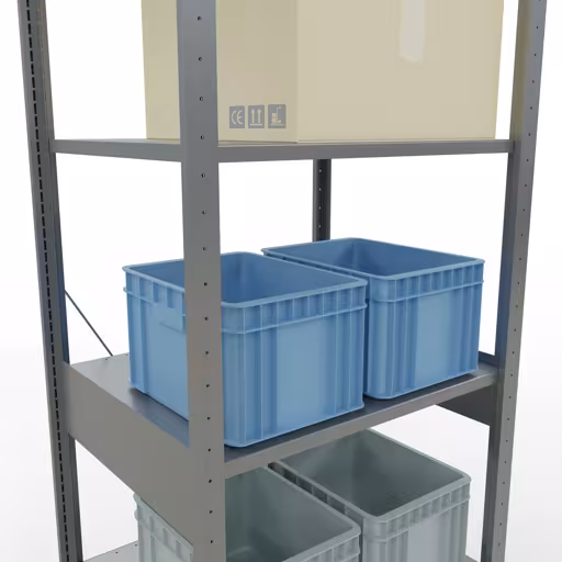 Extra afbeelding van het artikel Basisplank, legbord, insteeksysteem MULTIplus150, 2500 x 750 x 600 mm (HxBxD), 6 legborden, kruisschoor, verzinkt Extra afbeelding van het artikel Basisplank, legplank, insteeksysteem MULTIplus150, 2500 x 750 x 600 mm, 6 legborden, dwarsschoor, verzinkt vanaf basisplank