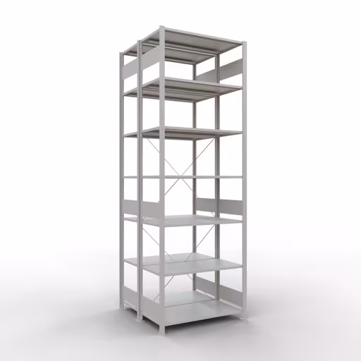 Afbeelding nr. 7 van het artikel basisplank, dubbele plank, stellingsysteem MULTIplus150, 3000 x 1000 x (2x1000) mm, 2x7 planken, kruisschoor, RAL 7035 lichtgrijs uit de productgroep stellingrekken van Schulte Lagertechnik
