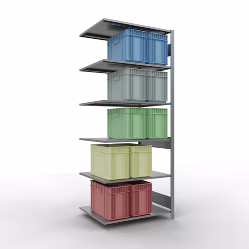 Extra afbeelding van het artikel Aanbouwplank, stellingkast MULTIplus150 insteeksysteem, 2500 x 1000 x 800 mm, 6 legborden, lengtestangen, verzinkt vanaf opzetplank