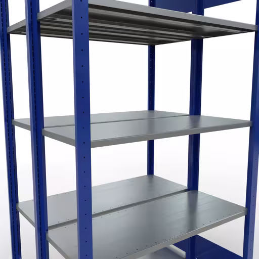 Basisplank, dubbele plank, stellingsysteem MULTIplus150, 2000 x 1000 x (2x400) mm (HxBxD), 2x5 planken, lengtestangen, RAL 5010 gentiaanblauw uit de categorie dubbele planken met de GTIN 4004514296085 Basisplank, dubbele plank, stellingsysteem MULTIplus150, 2000 x 1000 x (2x400) mm, 2x5 planken, lengtestangen, RAL 5010 gentiaanblauw van Schulte Lagertechnik uit het rekkenprogramma