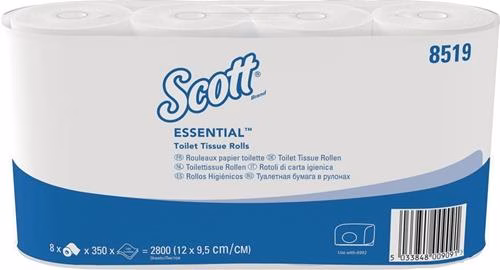 Toiletpapier SCOTT® ESSENTIAL 8519 2-laags, kleine rollen 64 rollen van 350 vellen elk