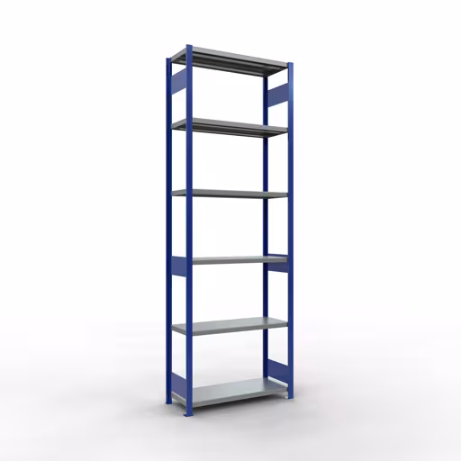 Basisplank, legplank, insteeksysteem MULTIplus250, 3000 x 1000 x 400 mm (HxBxD), 7 legborden, lengtestang, RAL 5010 gentiaanblauw/verzinkt, basisplank, art.nr. 12942-LR-B