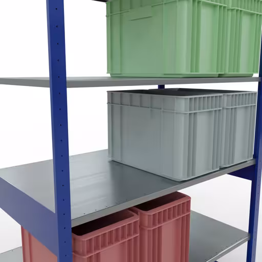 Extra afbeelding van het artikel Basisplank, legbord, insteeksysteem MULTIplus150, 2500 x 1300 x 800 mm (HxBxD), 6 legborden, kruisschoor, RAL 5010 gentiaanblauw/verzinkt Extra afbeelding van het artikel Basisplank, legplank, insteeksysteem MULTIplus150, 2500 x 1300 x 800 mm, 6 legborden, kruisschoor, RAL 5010 gentiaanblauw/verzinkt vanaf basisplank