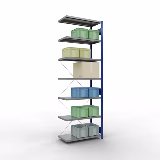 Productafbeelding nr. 13 van het artikel Aanbouwrekken, legbordstellingen, insteeksysteem MULTIplus330, 3000 x 1000 x 500 mm, 7 legborden, kruisschoor, RAL 5010 gentiaanblauw/verzinkt Afbeelding nr. 13 van het artikel aanbouwrekken, legbordstellingen, insteeksysteem MULTIplus330, 3000 x 1000 x 500 mm, 7 legborden, kruisschoor, RAL 5010 gentiaanblauw/verzinkt uit de productgroep insteeksysteem van Schulte Lagertechnik.