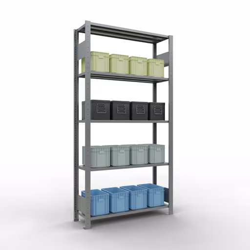 Basisplank, legplank, insteeksysteem MULTIplus85, 2000 x 1000 x 300 mm (HxBxD), 5 legborden, lengtestangen, verzinkt uit de categorie basisplanken met de GTIN 4004514284525 Basisplank, legbord, insteeksysteem MULTIplus85, 2000 x 1000 x 300 mm, 5 legborden, verzinkt van het merk Schulte Lagertechnik uit het assortiment insteeksysteem