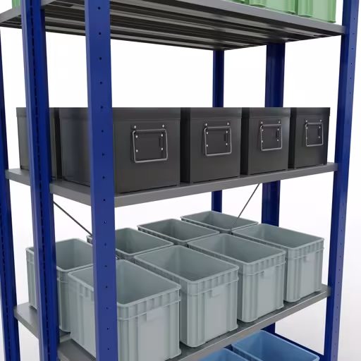 Basisplank, dubbele plank, stellingsysteem MULTIplus150, 2000 x 1000 x (2x300) mm (HxBxD), 2x5 planken, kruisschoor, RAL 5010 gentiaanblauw met het artikelnr. 32730-B Basisplank, dubbele plank, rekkensysteem MULTIplus150, 2000 x 1000 x (2x300) mm, 2x5 planken, RAL 5010 gentiaanblauw van Schulte Lagertechnik uit de categorie rekken