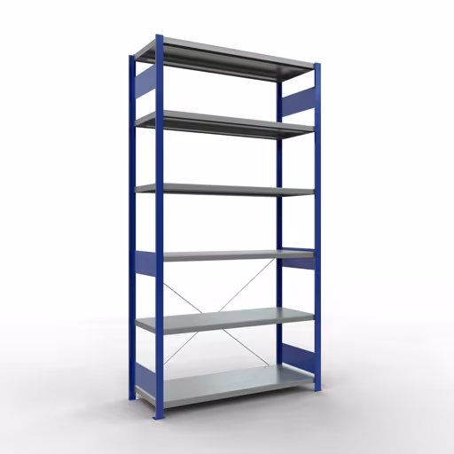Figuur nr. 14 van het artikel basisrek, legbord, insteeksysteem MULTIplus250, 2500 x 1300 x 500 mm, 6 legborden, kruisschoor, RAL 5010 gentiaanblauw/verzinkt uit de insteeksysteem productgroep van Schulte Lagertechnik.
